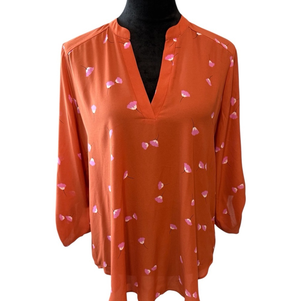 Lush Orange Blouse with Pink Floral‎ Accents